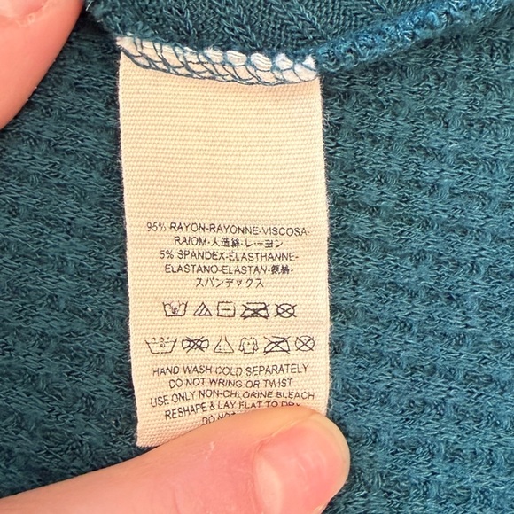 Free People Drippy Ventura Teal Green Long Sleeve Scoop Neck Waffle Henley Tunic - Picture 7 of 7